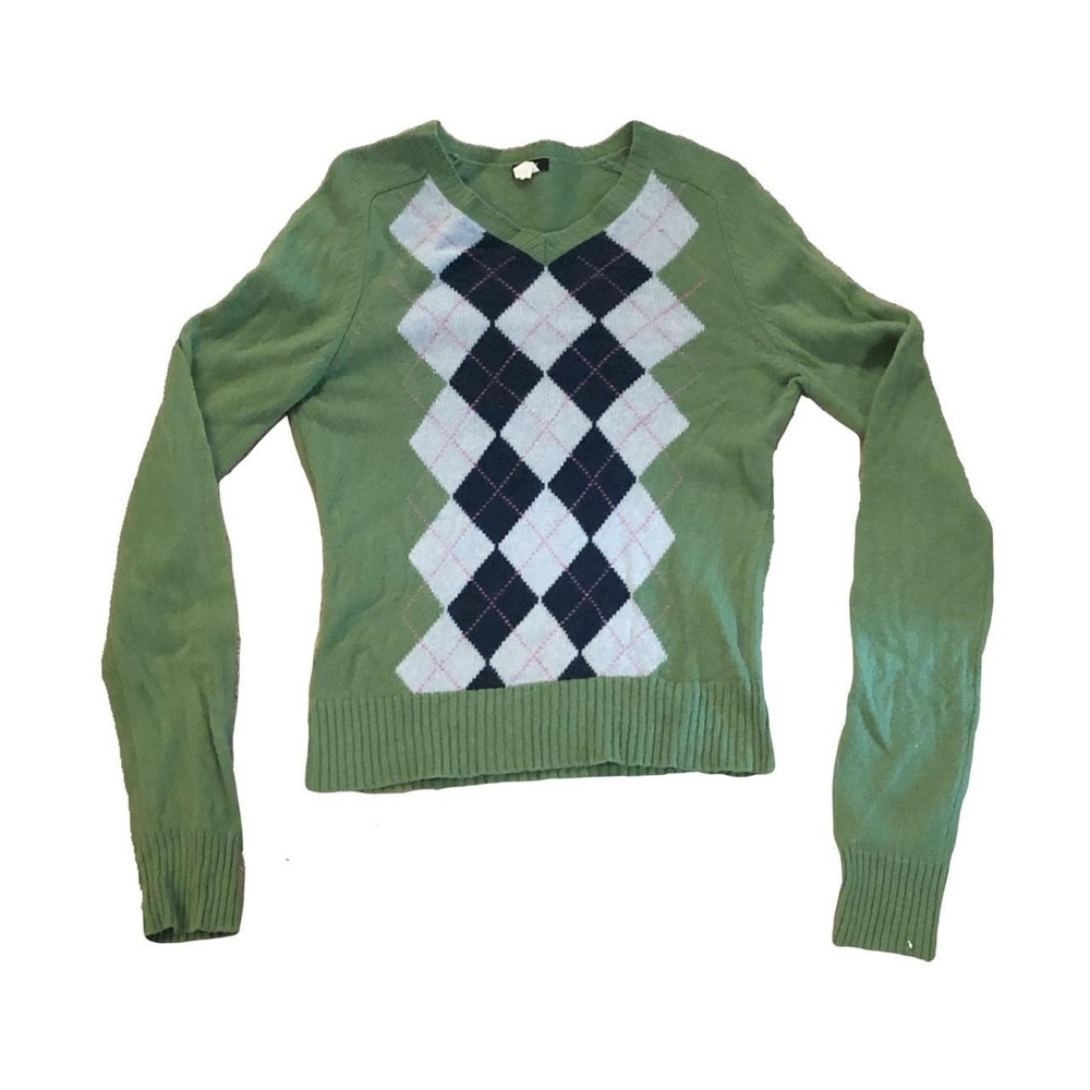 Green argyle j. crew sweater